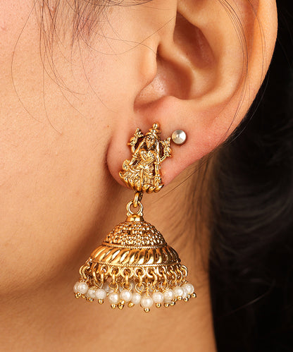 Matte Gold Elephant Motif Necklace Set with Pearls