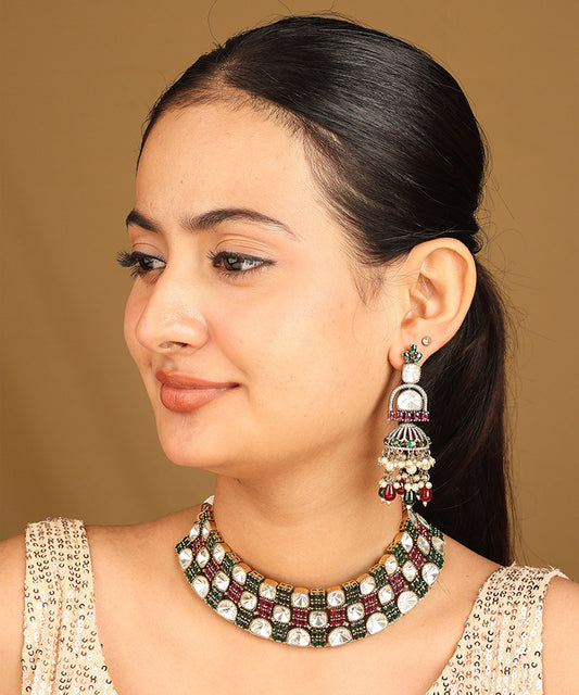 Kundan Choker Set with Green and Red Accents