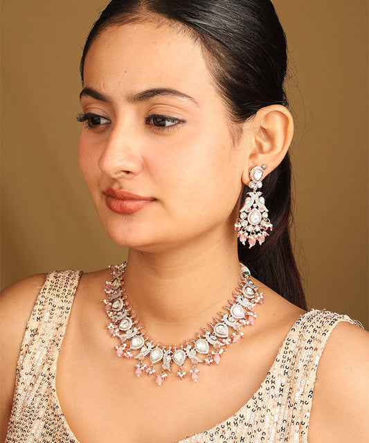 Kundan Necklace Set with Pink Accents