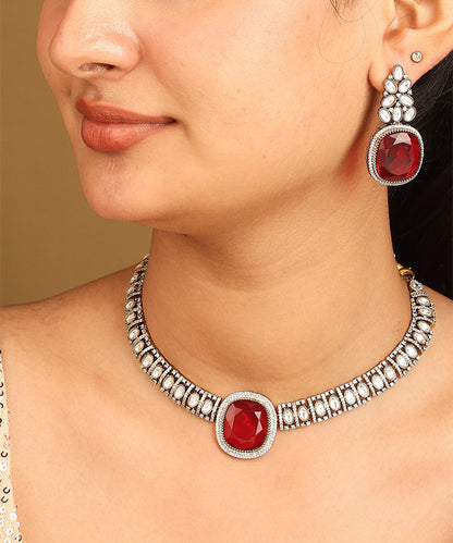 Kundan Choker Set with Red Pendant