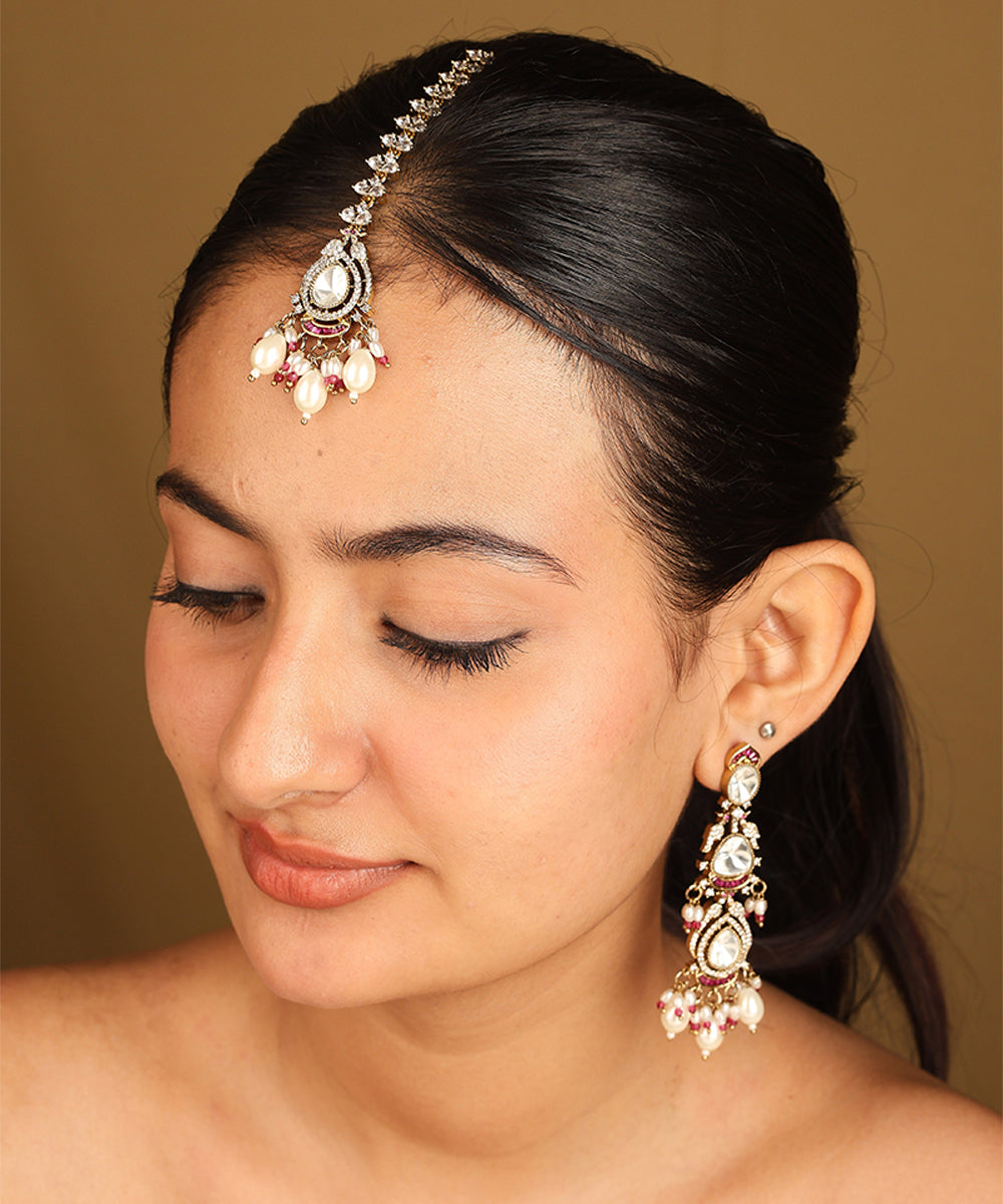 American Diamond High Neck Necklace with Pearls