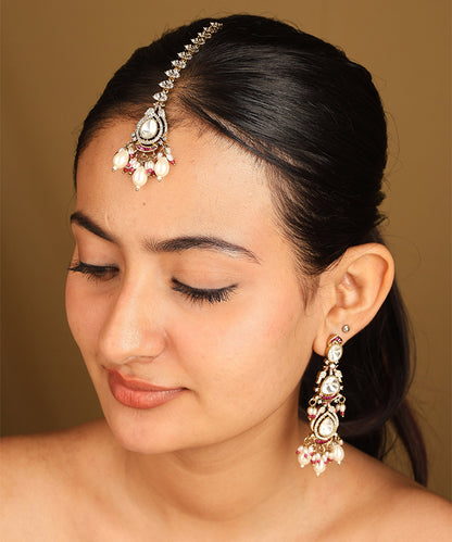 American Diamond High Neck Necklace with Pearls