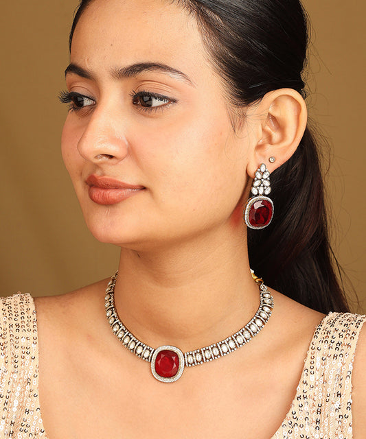 Kundan Choker Set with Red Pendant