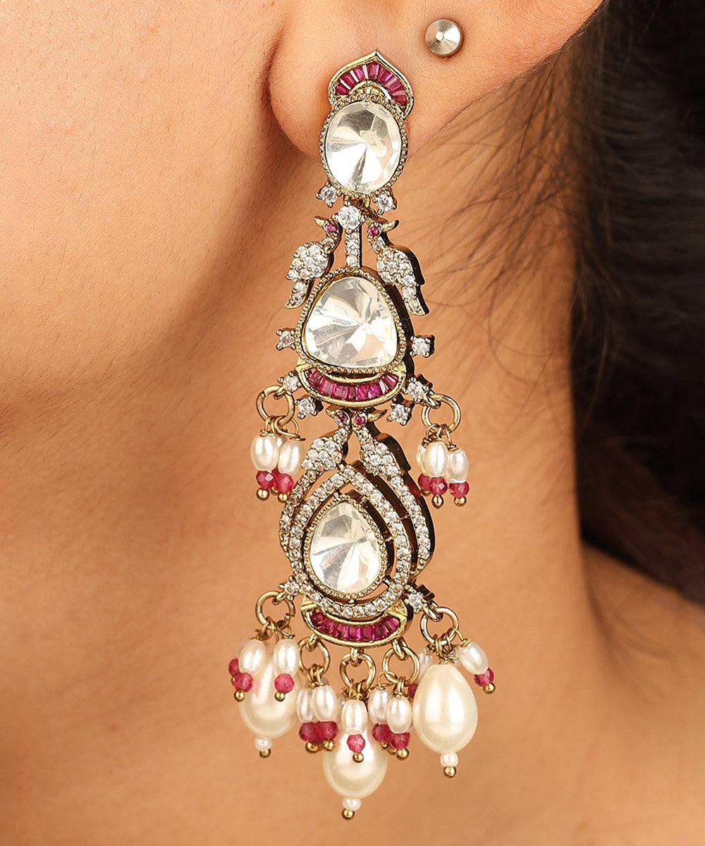 American Diamond High Neck Necklace with Pearls