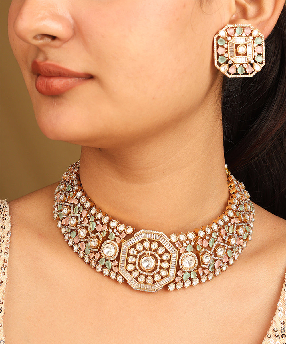 Pastel Kundan Choker Set with Maang Tikka