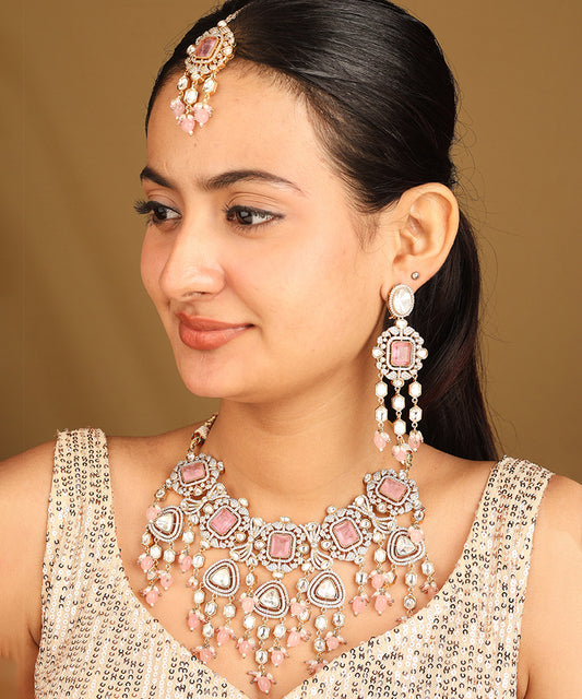 Kundan Necklace Set with Pink Stones