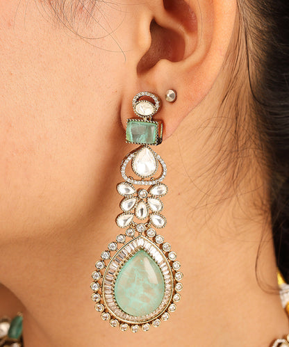 American Diamond Necklace Set with Green Stone Accents