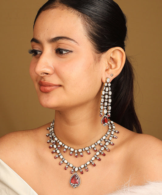 Kundan Necklace Set with Green Accents