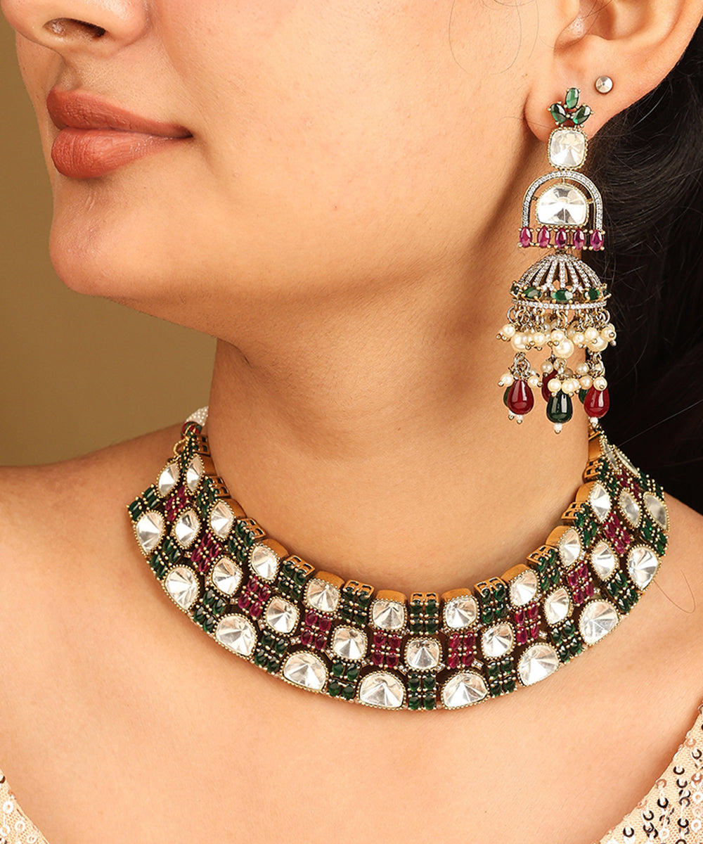 Kundan Choker Set with Green and Red Accents