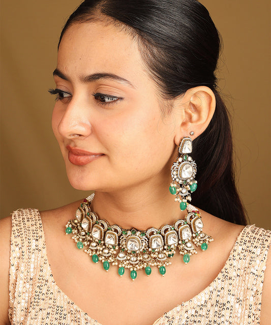 American Diamond Choker Set with Green Accents