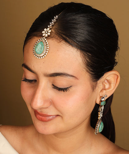 American Diamond Necklace Set with Green Stone Accents