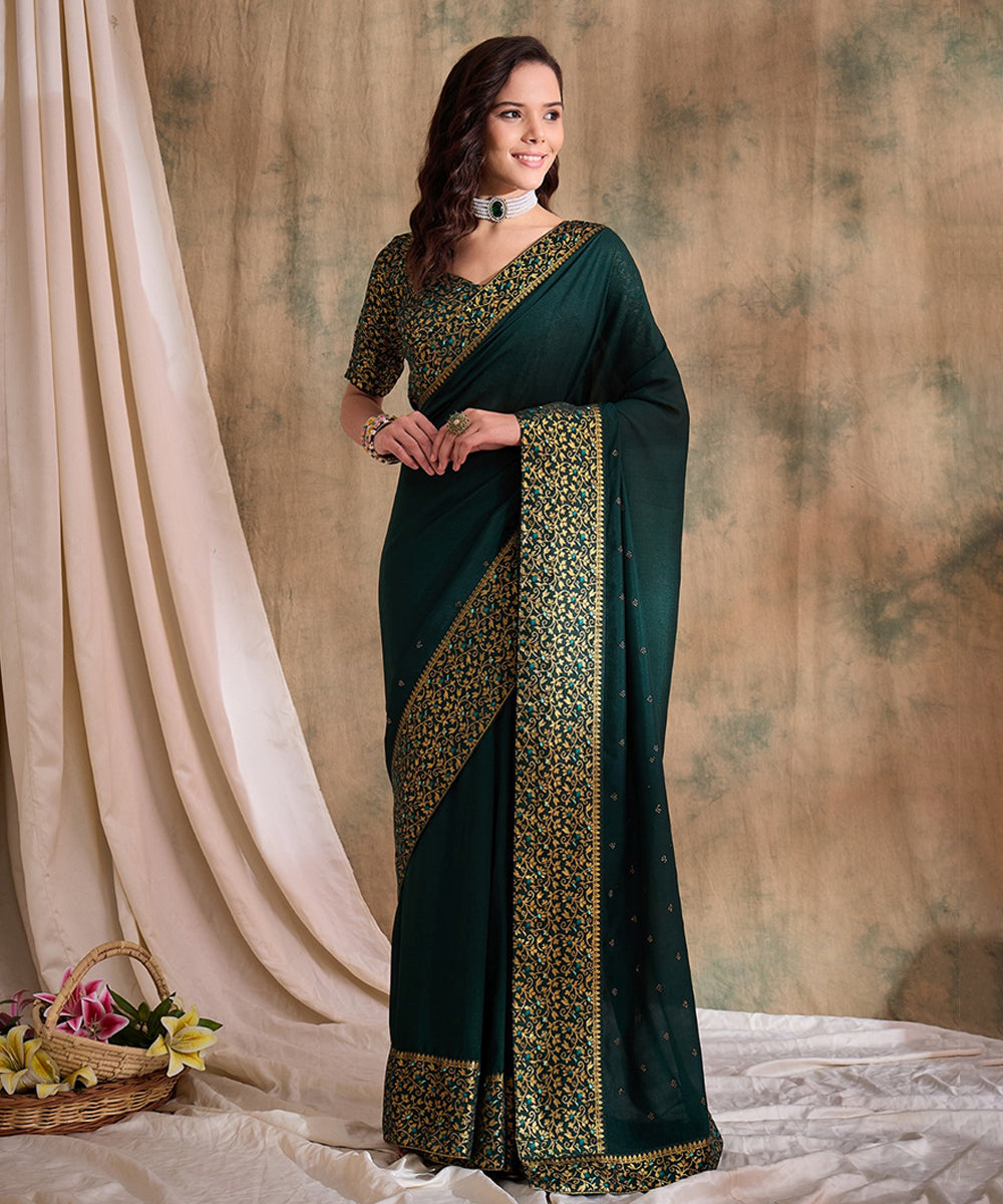 Dark Green Georgette Saree with Lightweight Comfort