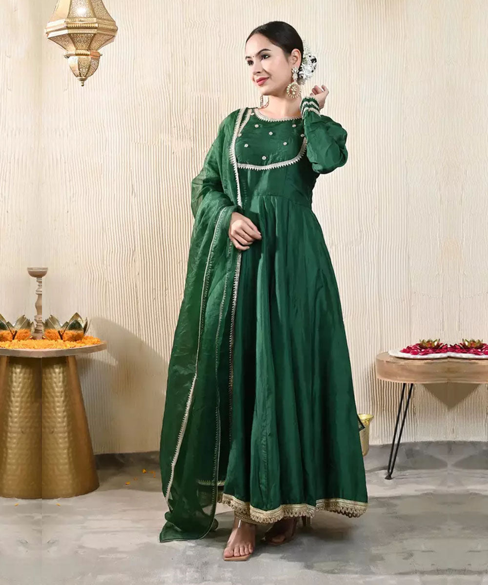 Emerald Upada Silk Handwork Anarkali Set