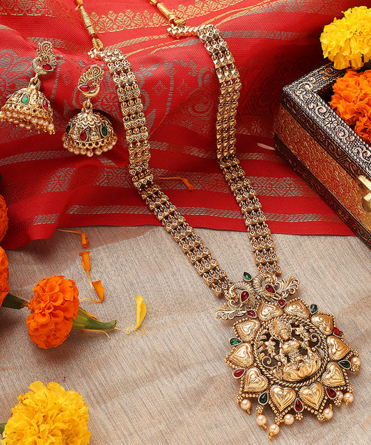 Long Statement Temple Jewellery Necklace Set with Kari Motif