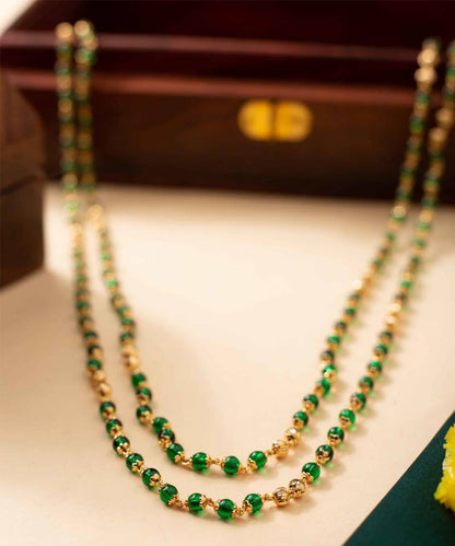 Necklace Green Beads Gold Chain