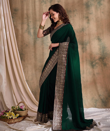 Dark Green Georgette Saree with Lightweight Comfort