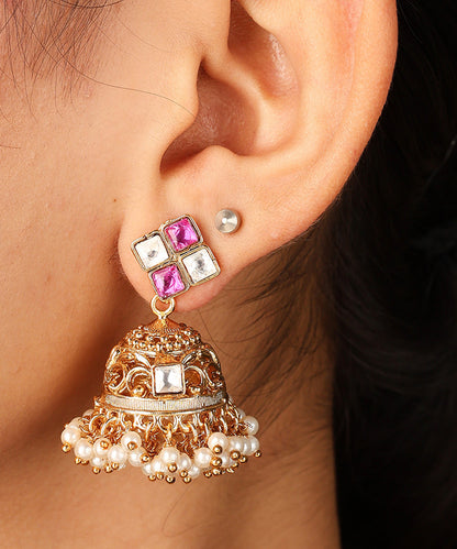 Contemporary Gold Plated Necklace with Arranged Lines and Stone Accents