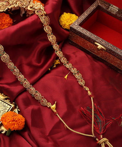 Long Temple Jewellery Statement Necklace with Kari Motif