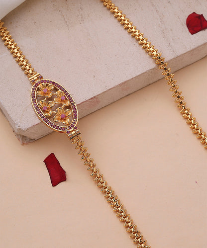 Mugappu Gold Plated Chain with Oval Shaped Floral Pendant