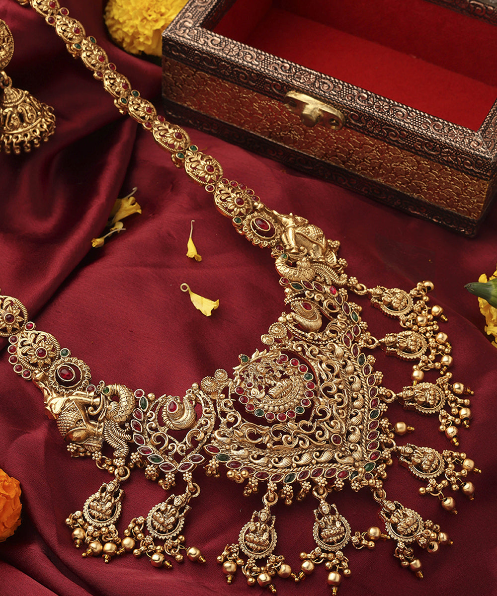 Temple Jewellery Long Statement Necklace with Kari Motif