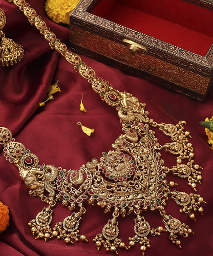 Temple Jewellery Long Statement Necklace with Kari Motif