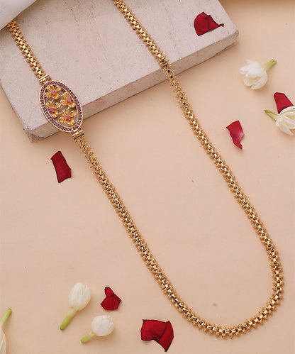 Mugappu Gold Plated Chain with Oval Shaped Floral Pendant