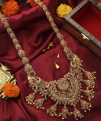 Temple Jewellery Long Statement Necklace with Kari Motif