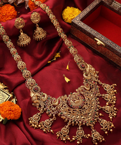 Temple Jewellery Long Statement Necklace with Kari Motif