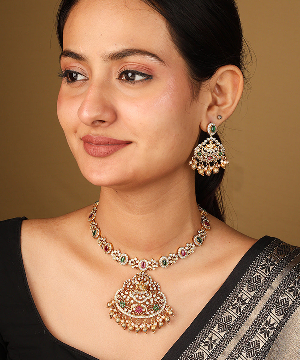 Ornate Indian Style Necklace with Curved Detailing