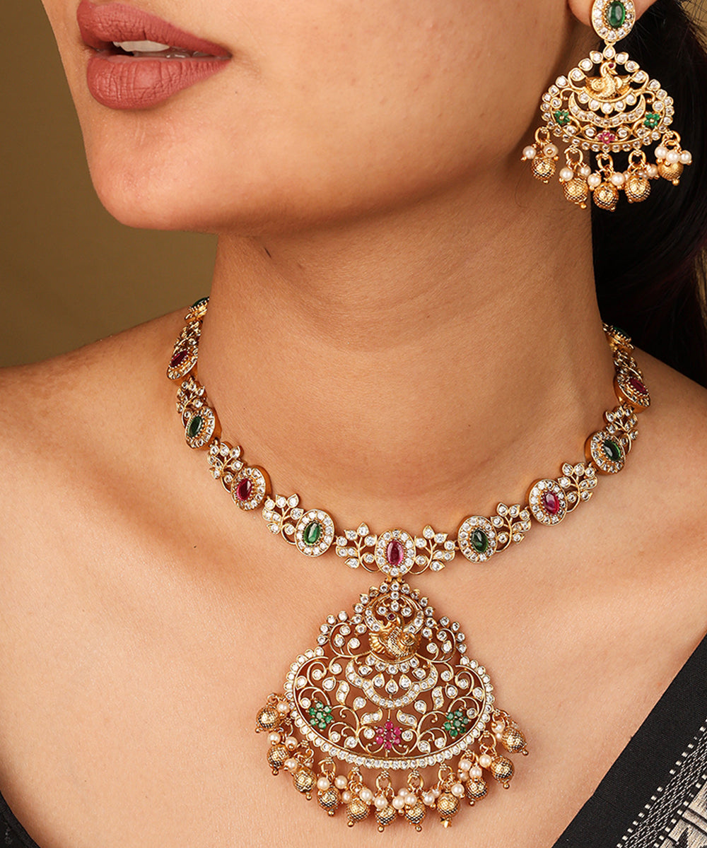 Ornate Indian Style Necklace with Curved Detailing