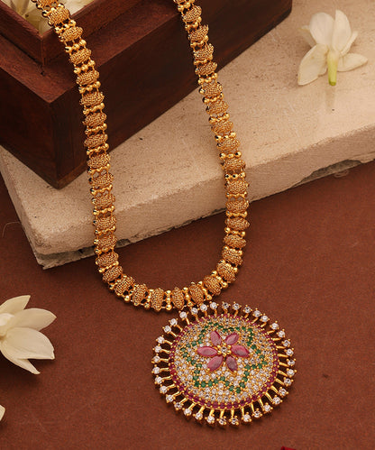 Gold Plated Necklace with American Diamond Floral Pendant