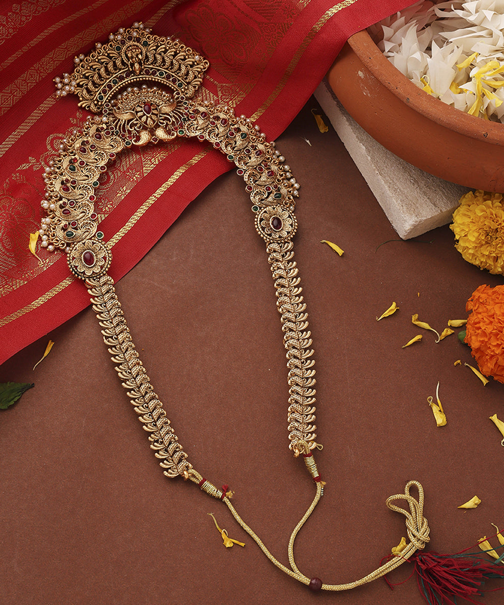 Long Statement Temple Jewellery Necklace with Kari Motif
