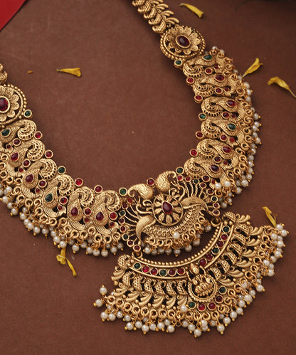 Long Statement Temple Jewellery Necklace with Kari Motif