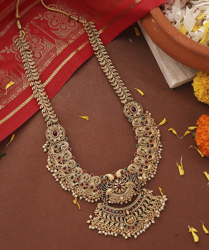 Long Statement Temple Jewellery Necklace with Kari Motif