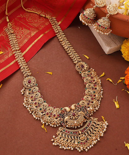 Long Statement Temple Jewellery Necklace with Kari Motif