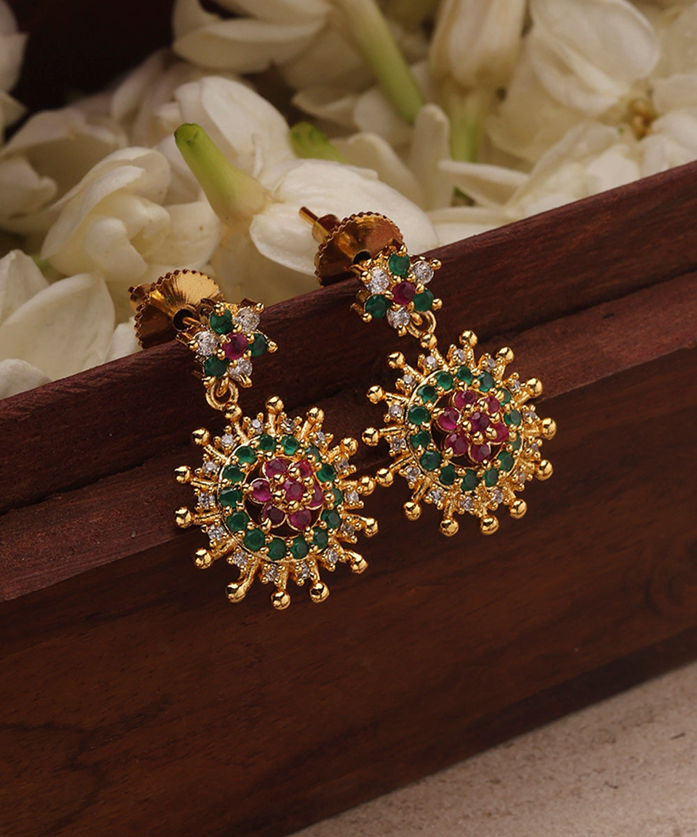 Gold Plated Necklace with Round American Diamond Stone Studded Pendant