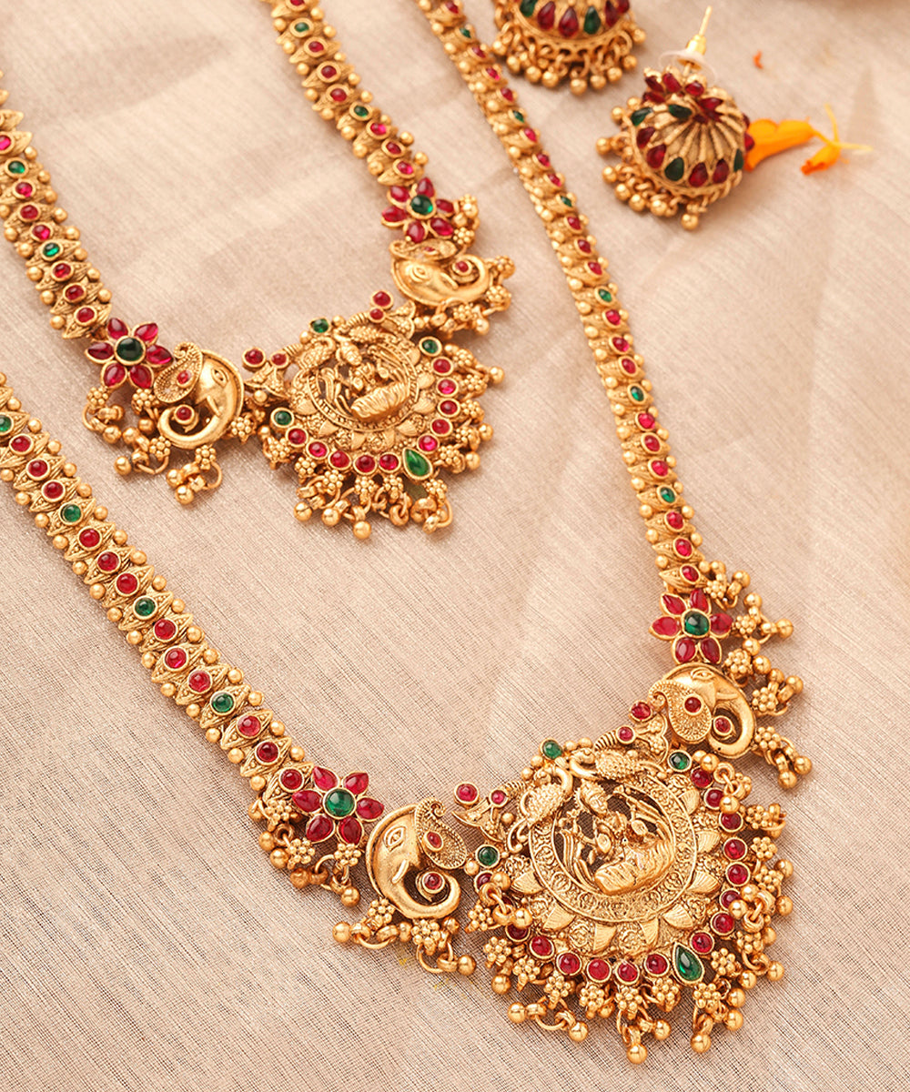 Temple Jewellery Set One Long and Two Short Lakshmi Motif Necklaces