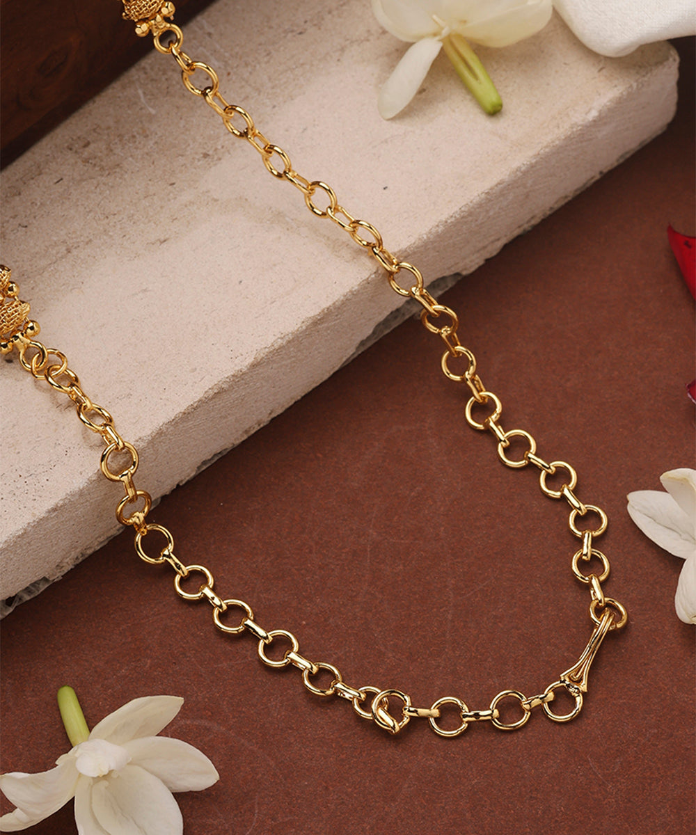 Gold Plated Necklace with Round American Diamond Stone Studded Pendant