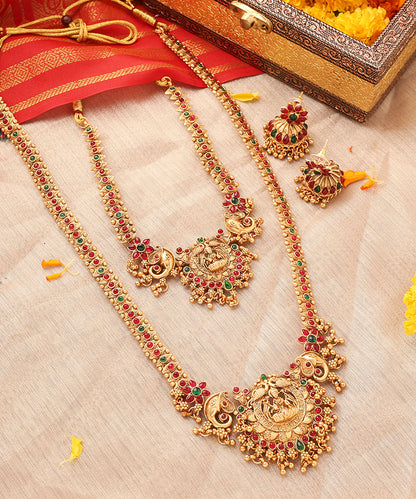 Temple Jewellery Set One Long and Two Short Lakshmi Motif Necklaces