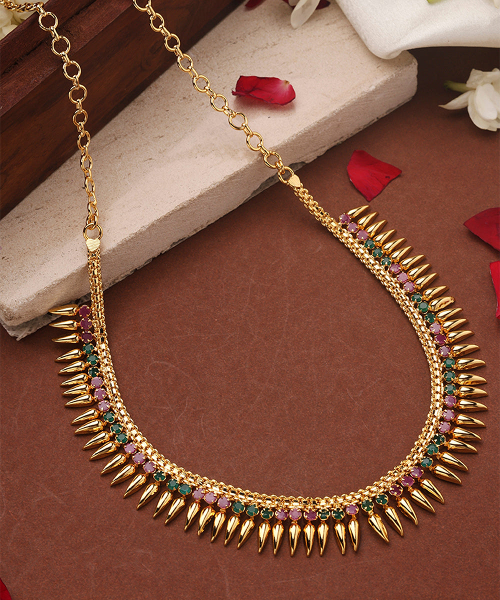 Gold Plated Choker and Stone Studded Necklace Set