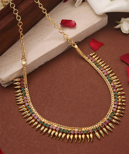 Gold Plated Choker and Stone Studded Necklace Set