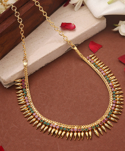 Gold Plated Choker and Stone Studded Necklace Set