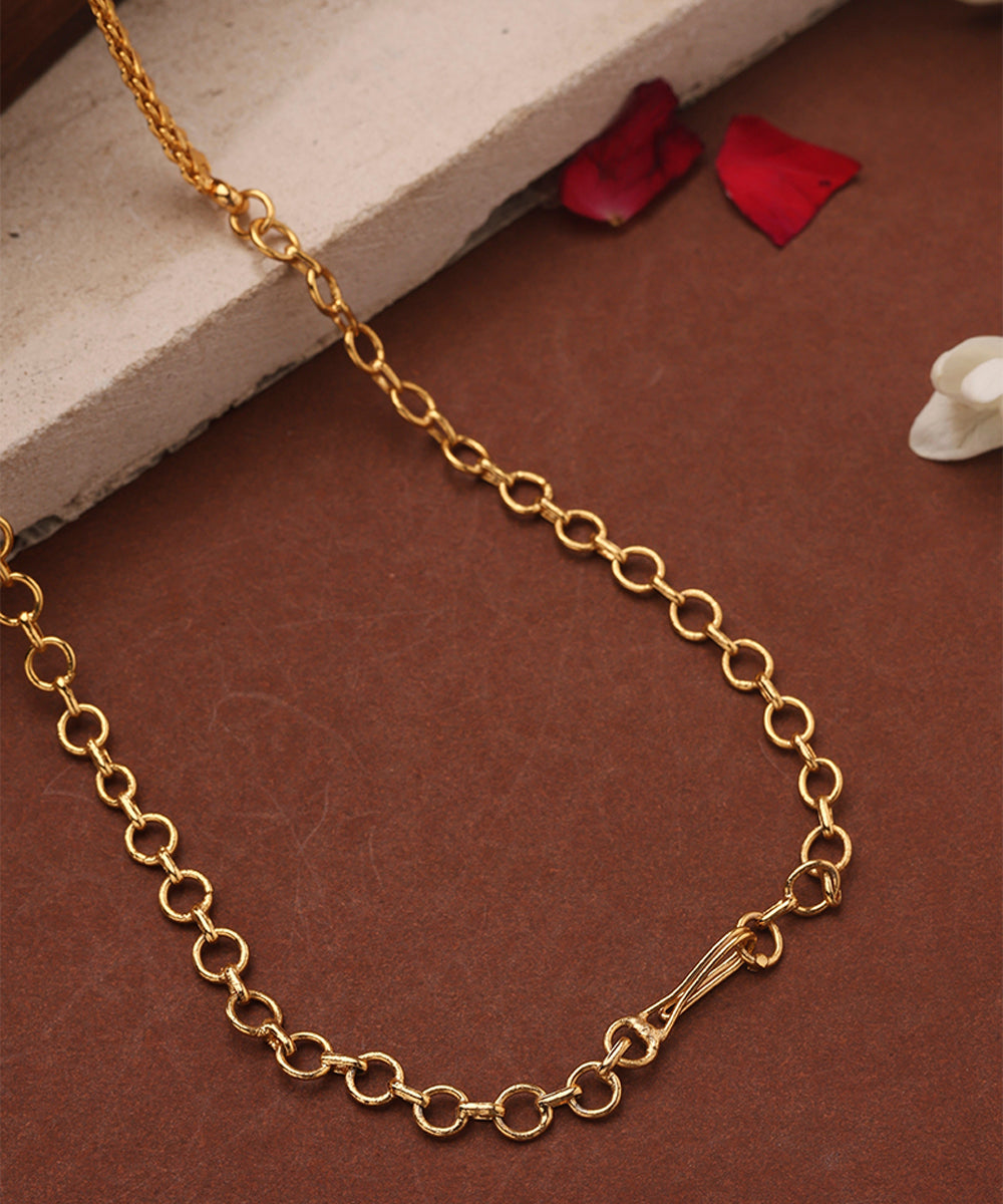 Gold Plated Long Necklace Set with Ruby Stone Studded Pendant