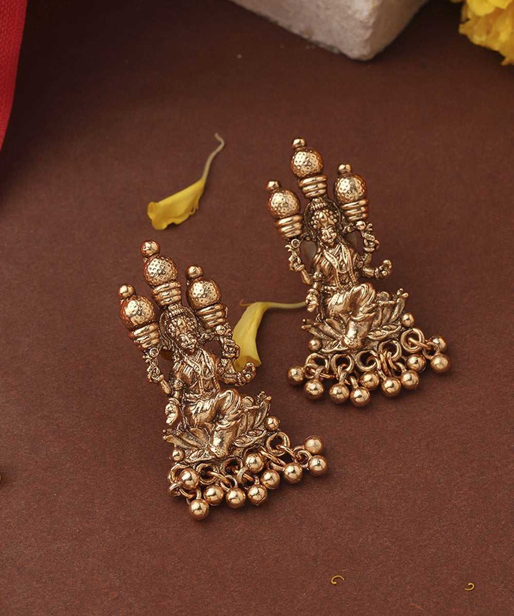 Gold Plated Lakshmi Coin Necklace Set with Lotus Lakshmi Motif
