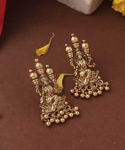 Gold Plated Lakshmi Coin Necklace Set with Lotus Lakshmi Motif