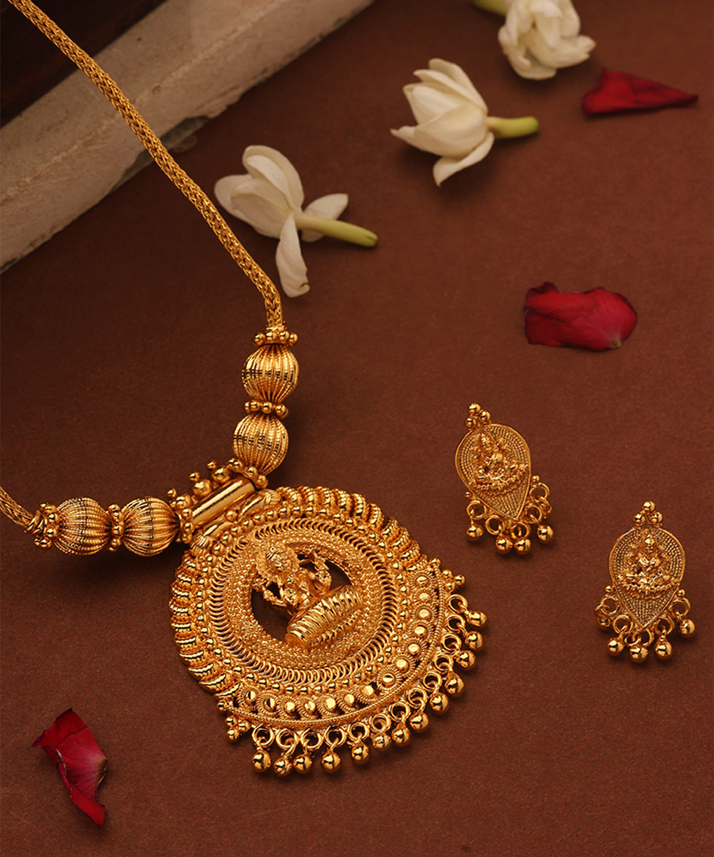 Gold Plated Necklace Set with Laxmi Pendant