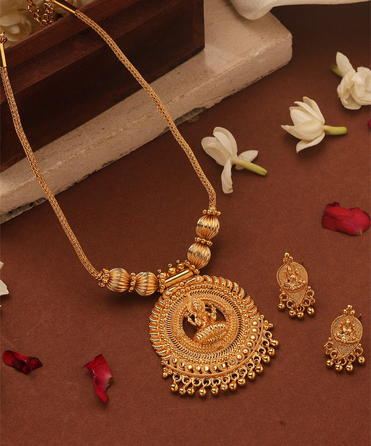 Gold Plated Necklace Set with Laxmi Pendant