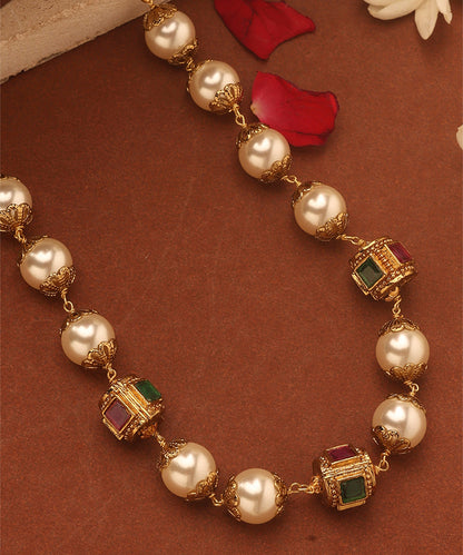 Pearl Necklace with Stone Studded Gold Balls