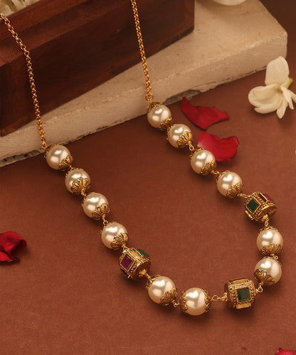 Pearl Necklace with Stone Studded Gold Balls