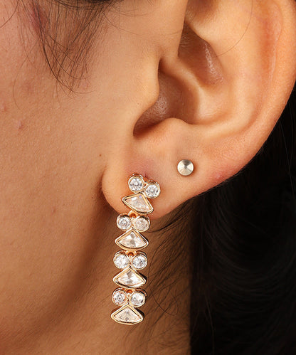 Gold Plated Necklace with Tiny Square Shaped Diamonds and Matching Earrings